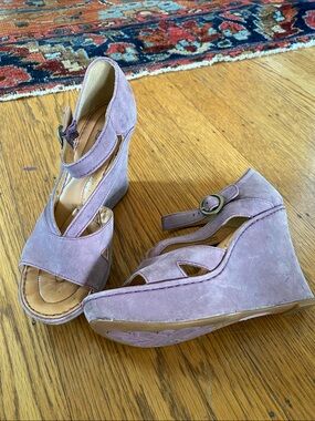 Born Lavender Suede Wedge Sandals with Ankle Strap